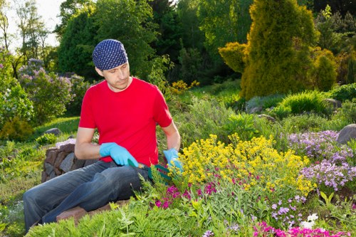 Supervisor reviewing garden maintenance records
